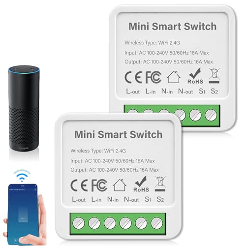2 Stück Smart Lichtschalter Modul 2 Wege, Smart Life Schalter, WLAN Mini DIY Schalter Relais Modul, Smart Home Lichtschalter, Kompatibel mit Google Assistant und Alexa, Neutralleiter Erforderlich 2 Stück Smart Lichtschalter Modul 2 Wege, Smart Life Schalter, WLAN Mini DIY Schalter Relais Modul, Smart Home Lichtschalter, Kompatibel mit Google Assistant und Alexa, Neutralleiter Erforderlich von Behogan