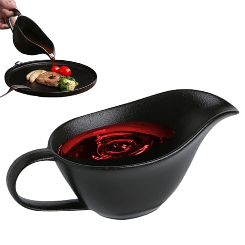 280ml Sauciere Porzellan, Saucen Behälter, Sossenbehälter mit Henkel, Sauciere mit Lippenausguss, Servierschale Geeignet für Soße, Creme, Salatdressings, Milchbrühe, Bratensaft und Käsedip, Schwarz von Behogan