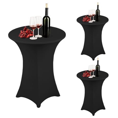 3 Stück Stretch Stehtisch Husse 80cm, 80 x 110cm Hussen Stehende Tischdecke abwaschbar Stehtischhussen Verstärkung im Fußbereich, Elastische Tischdecken für Bar Counter Runde Tisch Hochzeit von Behogan