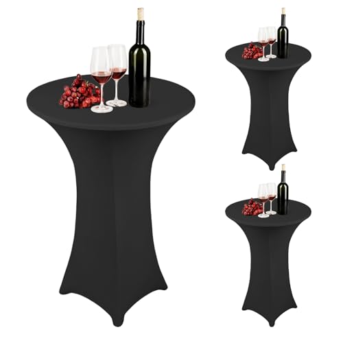3 Stück Stretch Stehtisch Husse 80cm, Hussen Stehende Tischdecke abwaschbar Stehtischhussen Verstärkung im Fußbereich, Elastische Tischdecken für Bar Counter und Hochzeit (Schwarz, 80 x 110 cm) von Behogan