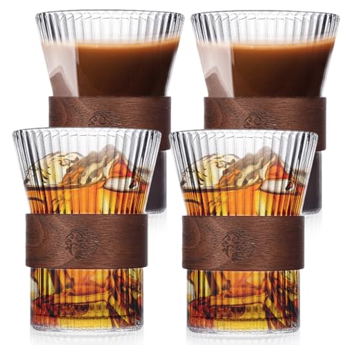 4 Stück 300ML Latte Macchiato Gläser Set, Streifendesign Glasgläser, Espressotassen mit Verbrühungssicherer Getränkehalter aus Holz, Tasse Cappuccino Tassen für Cappuccino Tee Eis Milch 4 Stück 300ML Latte Macchiato Gläser Set, Streifendesign Glasgläser, Espressotassen mit Verbrühungssicherer Getränkehalter aus Holz, Tasse Cappuccino Tassen für Cappuccino Tee Eis Milch von Behogan