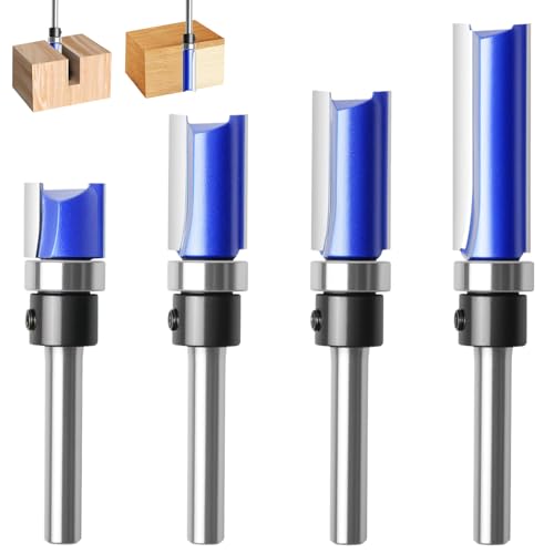 4 Stück Bündigfräser 6 mm Schaft, Fräser Oberfräser, Bündigfräser mit anlaufring oben, mit Kugellager, Werkzeuge für die Holzbearbeitung, Oberfräser Nutfräser Schneidwerkzeug für Holz Bündigfräser-Set von Behogan