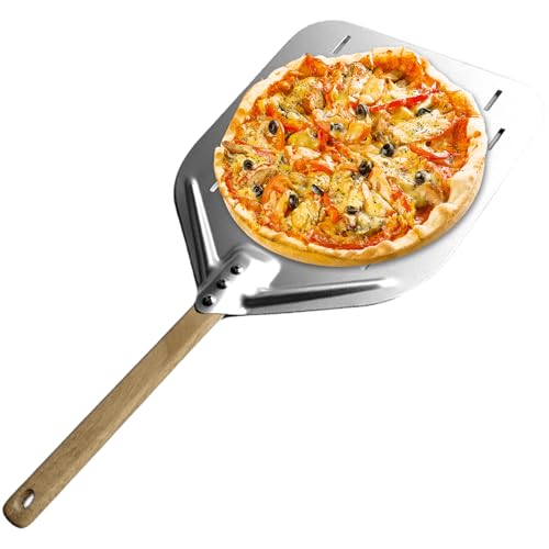40 * 30cm Pizza Schaufel, Pizza Schieber mit Verbrühungshemmend Abnehmbaren Griff, 12 Zoll Hart Eloxiertes Aluminium Pizzaschieber Perforiert für Hausgemachte, Brot, Kuchen (Silber) von Behogan