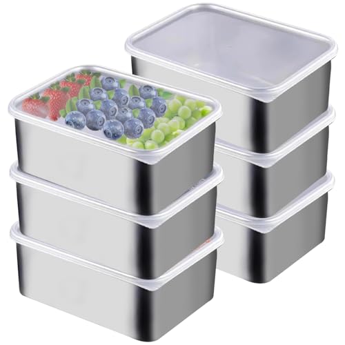 6 Stück Aufschnittboxen für Kühlschrank, 13.8 * 5.7 * 10.8CM Gefrierbehälter Edelstahl Behälter mit Deckel, Frischhaltedosen Mit Deckel Stapelbare Box Meal Prep Boxen für Käse, Fleisch, Wurst Obst von Behogan
