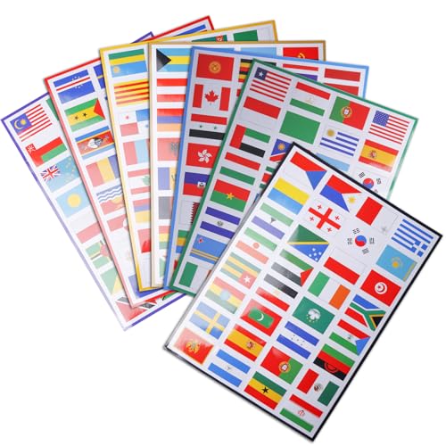 7 Kleine A4 Länder Flaggen Aufkleber, 224 Stück Länderfahnen Flaggen Set, Gesicht Aufkleber, Aufkleber Weltflagge, Länderflaggen Aufkleber für Modellbau, Koffer, Dekoration (Weltweit) von Behogan