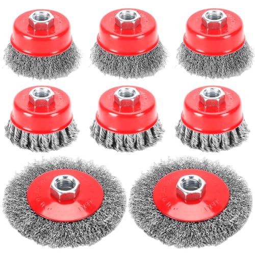 8 Stück Drahtbürsten Set für Winkelschleifer | M14 Winkelschleifer-Topfdrahtbürste | 75mm & 100mm Edelstahl-Drahtbürsten | Zum Entrosten, Reinigen & Schleifen von Metalloberflächen von Behogan