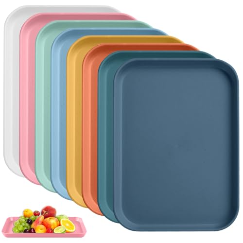 8 Stück Serviertablett Kunststoff, 30.5 * 22 * 1.5CM Rutschfest Serviertablett, Esszimmer Dekotablett Küchentablett Serviertablett für Küche Esszimmer Party Restaurant Café (8 Farben) von Behogan