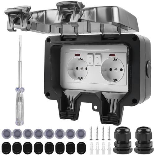 Aussensteckdose Wasserdicht, IP66 Doppelsteckdose Steckdose Aussen Wasserdicht mit Abschließbaren Klappdeckel, Outdoor Steckdose für Aussenbereich, Balkon Garten Badezimmer Parkplatz Aussensteckdose Wasserdicht, IP66 Doppelsteckdose Steckdose Aussen Wasserdicht mit Abschließbaren Klappdeckel, Outdoor Steckdose für Aussenbereich, Balkon Garten Badezimmer Parkplatz von Behogan