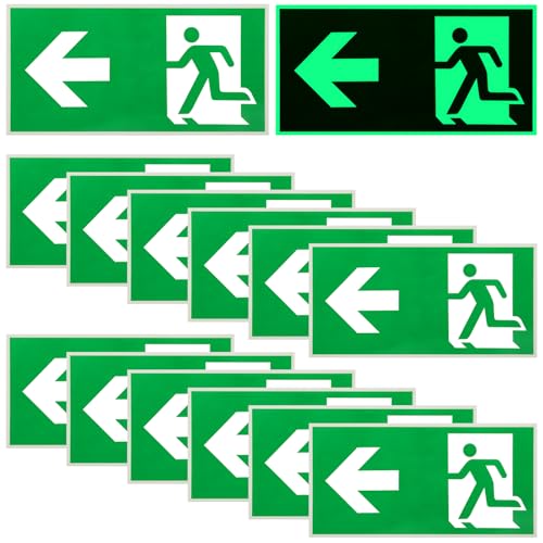 Behogan 12 Stück Schild Notausgang: 300 x 150 mm Schild Notausgangsschild Extra Langnachleuchtend, Notausgangsschild Pfeil nach Links Reflektierend, Fluchtwegschild Rettungsweg (Nach Links) von Behogan
