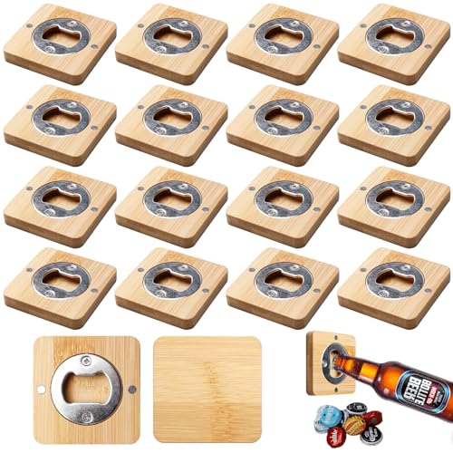 Behogan 16 Stück Flaschenöffner Holz, Magnetische Flaschenöffner, Adsorbierbar, Quadrat Flaschenöffne r Bambus, Personalisierte Flaschenöffne r Aus Holz, Tolles Geschenk für Männer von Behogan