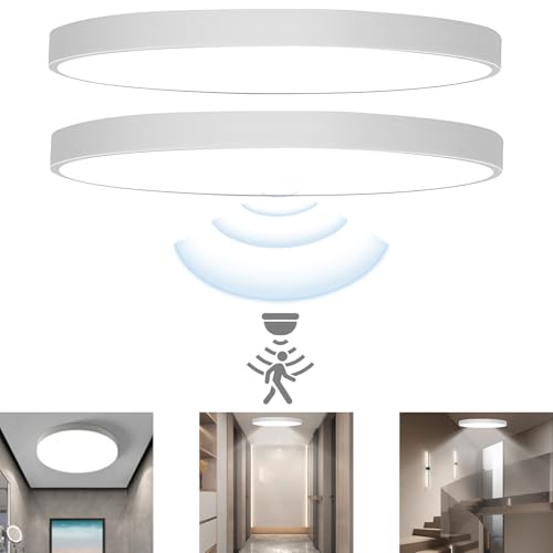Behogan 2 Stück LED Deckenleuchte mit Radar Bewegungsmelder, 4000K Bewegungsmelder Licht mit 120° Sensor Lampe Rund, 20W Deckenlampe für Balkon Flur Garage Treppe Gang (22CM) von Behogan