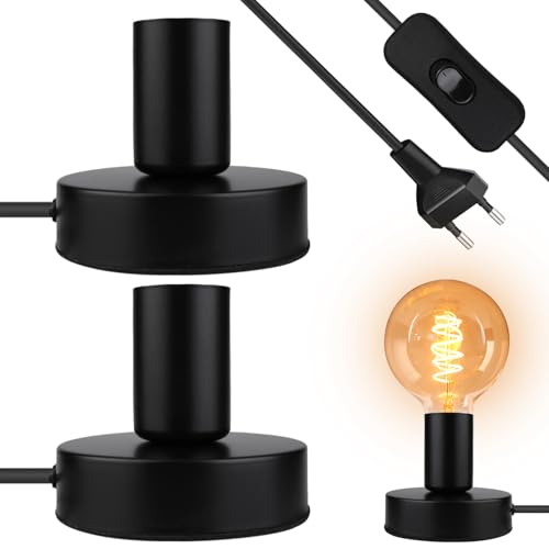 Behogan 2 Stück Tischlampe E27 Fassung, Deckenleuchte Lampenfassung Lampensockel E27 Fassung, Kleine Tischlampe IndustrieNachtlicht für Schlafzimmer, Wohnzimmer oder Büro Schwarz (keine Birne) von Behogan