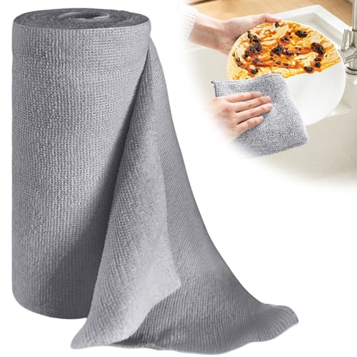 Behogan 50 Stück Mikrofaser Reinigungstücher, Mikrofasertücher Rolle, Rolle Abreißbare Putztücher, Microfaser Putztuch, Wiederverwendbare Spüllappen für Auto, Küche und Haus 30x30cm-Dunkelgrau von Behogan