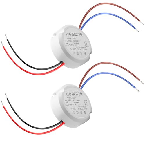 Behogan LED Trafo 12V Mini Netzteil: 2 Stück Trafo 230V auf 12V Transformator, 15W 1.25A LED Netzteil, Wasserdichtes IP67 Runder Transformator für Deckenstrahler von Behogan