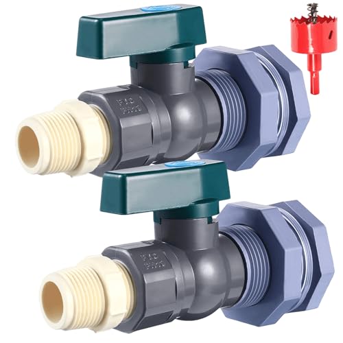 Behogan Regentonne Zapfhahn Set, 3/4" Wasserhahn Regentonne Set, PVC Regentonnen Ventile mit Schottverschraubung, Schlauchadapter und Lochsäge, Rain Barrel Spigot Kit für Aquarien, Pools (2 Garnitur) von Behogan