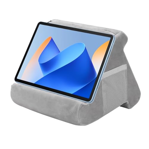 Tablet Halter Kissen, Dreieck Tablet Kissenständer Mit Tasche, Mini-Computer-Halter, Lesekissen Ständer, Buchablage, Laptop-Kissenhalter für iPad-Telefonhalter, E-Reader, Smartphones, Grau von Behogan