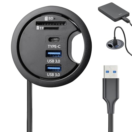 Behogan USB Hub: USB 3.0 Hub, USB 3.0 Hub SD TF, USB Hub 3.0 Mit 2 Typ-A 3.0 und 1 Typ-C 3.0, 60 mm Schreibtisch Tülle Splitter Für Desktop-PC von Behogan