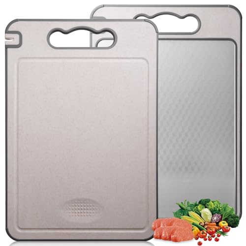 Doppelseitiges Schneidebrett, lebensmittelechter 304-Edelstahl Schneidebrett, Schneidebrett Titan, Schneidebrett Weizenstroh, Titan Schneidebrett, Cuttingboard Geeignet für Fleisch und Gemüse von Behogan