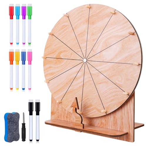Glücksrad zum Drehen: 35 cm Hölzernes Glücksrad, 12 Beschriften Glücksrad mit Radiergummi und Markierstift, roulette rad für Hochzeit Verlobung Party Schule Familie Spiele Babyparty von Behogan