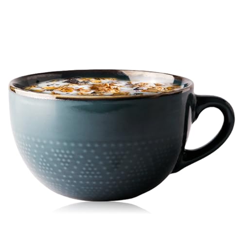 Große Tasse Keramik: 700ml Kaffeetasse mit Griff, Suppenschüssel, Teetassen, Müsli-Frühstückstasse, geeignet für Milchdesserts, Haferflocken, mikrowellengeeignet (Dunkelgrün) von Behogan