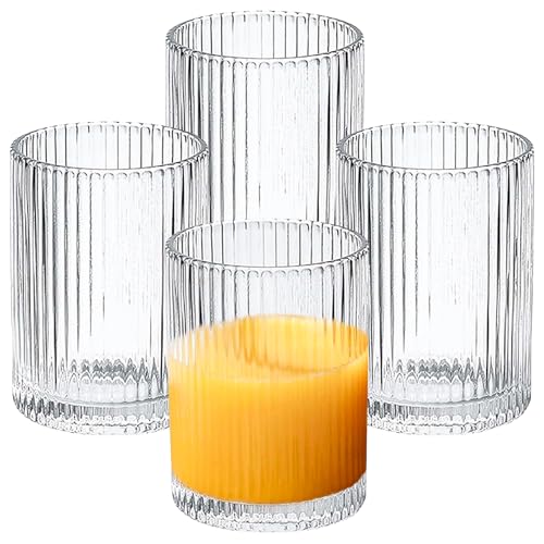 Longdrinkgläser Set 4er, 250ml Geriffelte Trinkgläser, Cocktailgläser aus Kristallglas, Origami-Stil longdrinkgläser, aperitifgläser, Trinkgläser für Eiskaffee, Bier, Säfte von Behogan