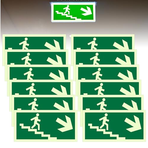 Schild Notausgang: 300 x 150 mm Schild Notausgangsschild Extra Langnachleuchtend, Notausgangsschild Pfeil nach unten Reflektierend, Fluchtwegschild Rettungsweg (Nach unten) (Treppen Rechts) von Behogan