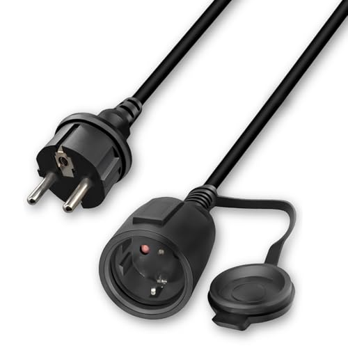 Verlängerung Kurz 90 Grad, 16A /250V Verlängerungskabel mit Flachstecker,IP44 Gummi-Kabel Schutzkontaktkupplung, für den Außen- oder Innenbereich, schwarz von Behogan