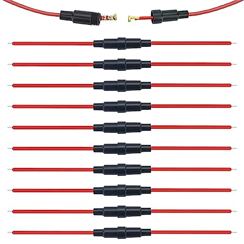 BeiLan 10 Stück Professionelles Inline-Schraubentyp AGC-Sicherungshalter-Set, 32 V 20 A Sicherungskasten mit 22 AWG Draht, für schnelle Blas-Sicherung (5 x 20 mm) von BeiLan
