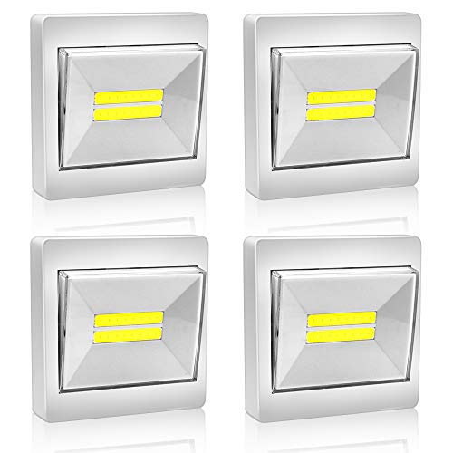 BeiLan 4x LED Strahler mit Schalter, Leuchte mit Batterie zur Montage mit Magnet und Klettband 200LM (Weiss) von BeiLan