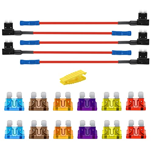 BeiLan 5 Stück Standard Größe Autosicherungen Stromdieb, Stecksicherung Verteiler Flachsicherungsadapter mit 12 stücke sicherung (3A/5A/7.5A/10A/15A/20A) mit 1 stücke Sicherungsabzieher von BeiLan