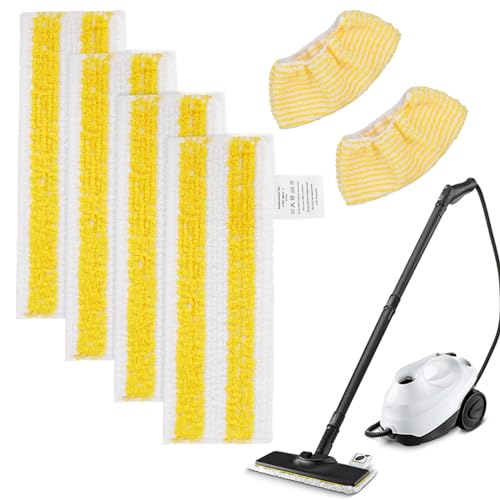 BeiLan 6 Stück Mikrofaser-Tuchset kompatibel mit Kärcher EasyFix SC 2, SC 3, SC 4, SC 5 Dampfreiniger,Ersatz Wischbezug Zubehör Set, Waschbar Wischtücher, 4 Bodentücher +2 Handdüse(Gelb) von BeiLan