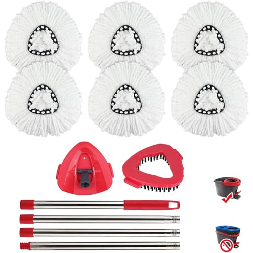 BeiLan Ersatzmoppkopf, Basis, Moppstiel Kompatibel mit Vileda and O-Cedar EasyWring 1-Tank System,Set mit 6 Moppköpfen, 1 Kappe, 2 Bürsten, 4-teiligem Moppstiel(weiß) von BeiLan