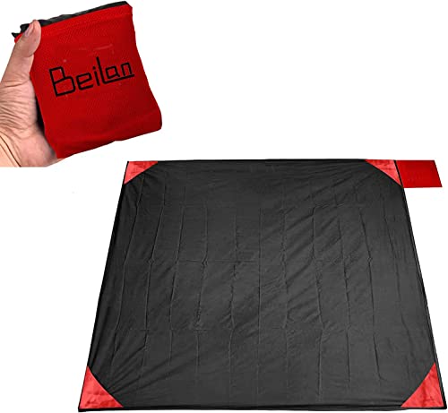 BeiLan Mini Picknickdecke Wasserdicht, Ultraleicht, Kleines Packmaß - Ideal für Ground Sheet, Pocket Blanket, Stranddecke, Taschendecke, Campingdecke, Sitzunterlage (200 * 210cm, Schwarz& Rot) von BeiLan