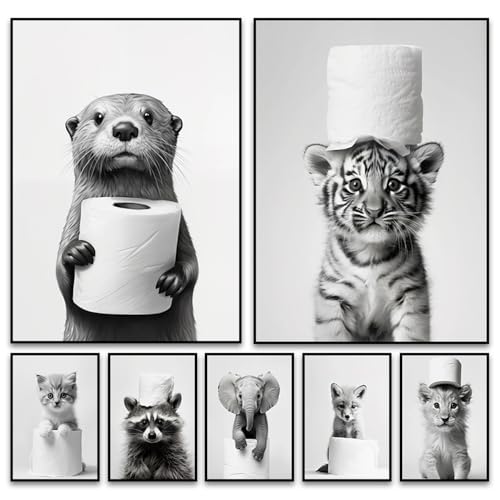 BeiYiHo Bilder Badezimmer Tiere Schwarz Weiß Poster Lustige Tiere Bild Toilette Tier Tiger 50x70 Wandbild WC Deko Kunstdruck Bad Leinwand Modern BeiYiHo Bilder Badezimmer Tiere Schwarz Weiß Poster Lustige Tiere Bild Toilette Tier Tiger 50x70 Wandbild WC Deko Kunstdruck Bad Leinwand Modern von BeiYiHo