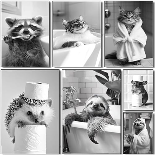 Bilder Badezimmer Tiere Schwarz Weiß Poster Lustige Tiere Bild Toilette Tier Witzige Bilder für Gäste WC Wandbild Deko Kunstdruck Bad Leinwand Modern Bilder Badezimmer Tiere Schwarz Weiß Poster Lustige Tiere Bild Toilette Tier Witzige Bilder für Gäste WC Wandbild Deko Kunstdruck Bad Leinwand Modern von BeiYiHo