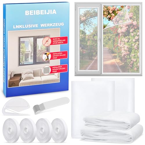 4 Stück Fliegengitter Fenster, Insektenschutz Fenster 150x180cm, Fliegennetz Fenster, Moskitonetz Fenster, mit Klettband Selbstklebend, Schützen die Familie vor Insekten (Weiß) von Beibeijia