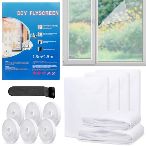 6 Stück Fliegengitter Fenster, Insektenschutz Fenster 130x150cm, Fliegennetz Fenster, Moskitonetz Fenster, mit Klettband Selbstklebend, Schützen die Familie vor Insekten (Weiß) von Beibeijia