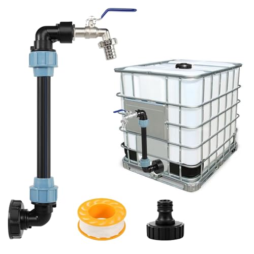 IBC Schwanenhals 3/4" Auslaufhahn, IBC Adapter mit Schwanenhals Messing Wasserhahn, S60x6 Wasserhahn Absperrhahn, anschluss wasserfass, IBC Tank Zubehör Für Regenwassertank Regenfass IBC-Container von Beibeijia