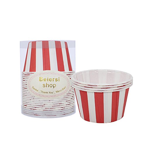 Beiersi 24 Cupcake Wrapper Papier Kuchen Tasse Cupcake Dessert Muffinform Backförmchen Dekoration Gestreift (Rot) von Beiersi