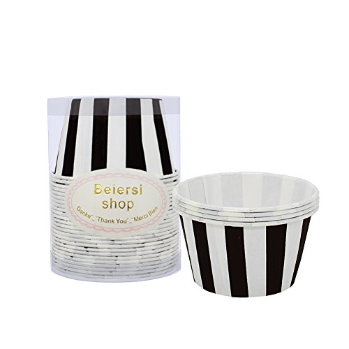 Beiersi 24 Cupcake Wrapper Papier Kuchen Tasse Cupcake Dessert Muffinform Backförmchen Dekoration Gestreift (Schwarz) von Beiersi