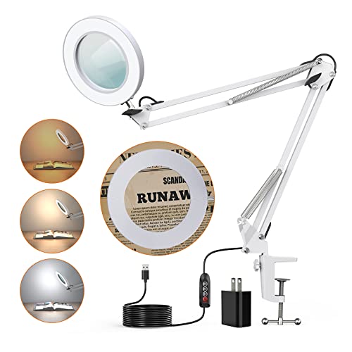 LED Lupenleuchte BEIGAON Lupen Schreibtischlampe, 3 Farbmodi, 38cm Verstellbarer Schwenkarm Lupenlampe, 105mm Glaslinse, 72LED Licht Glaslinse, mit Klemme für Reparaturen, Basteln, Lesen, Nähen von Beigaon