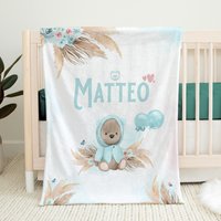 Süsser Boho Teddybär Baby Junge | Personalisierte Babydecke Decke Mit Namen Personalisierbare Jungen von BeimErdbeerFrosch