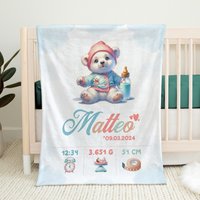 Süsses Eisbär Baby Mit Fläschchen | Personalisierte Babydecke Decke Namen Und Geburtsdatum Personalisierbare Zur Geburt von BeimErdbeerFrosch