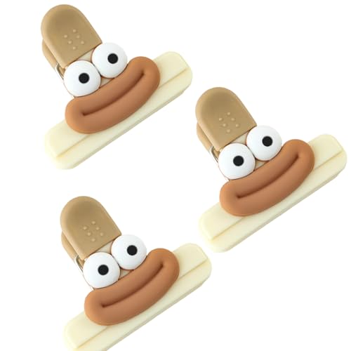 Set mit 3 weichen Silikon-Griff-Taschenclips für Snacks, praktische Chipbeutel-Versiegelung, Lebensmittelaufbewahrung, Zubehör, Bürobedarf, Verschlussclips von Beimus