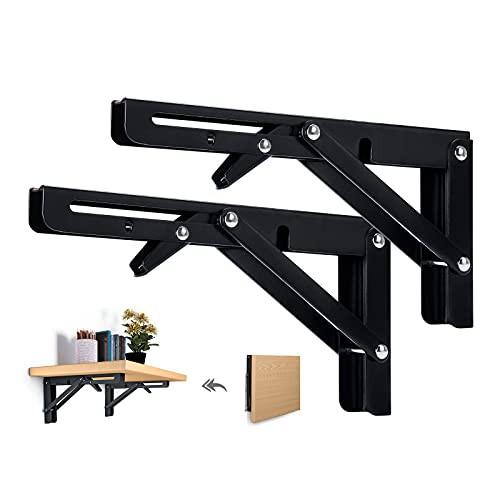 Beinhome 2ST Klappkonsole Schwerlast 300mm Regalträger Klappbar Schwarze Klappregalhalterungen Tisch Klappschanier für Tischplatten Klapptisch Wandtisch, Platzsparend, Tragkraft: 60KG von Beinhome