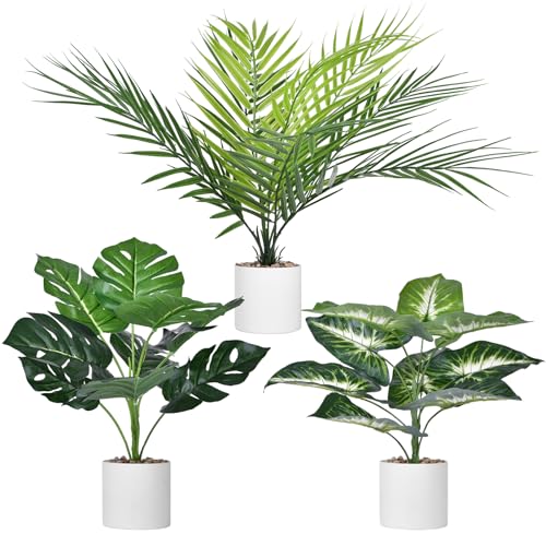 Beinhome Künstliche Tropische Pflanzen, Monstera&Areca Kunstpalme& Dieffenbachia(35cm)，künstliche Pflanze für Wand, Zimmer, Zuhause, Innen- und Außenbereich, Regaldekoration, 3 Stück von Beinhome