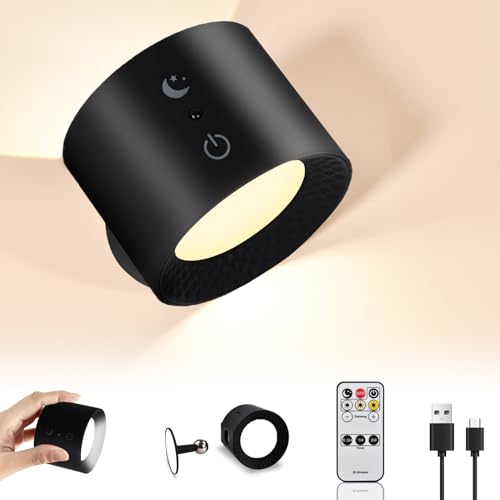 Beinhome Wandleuchte Innen mit Fernbedienung,LED Wandlampe ohne stromanschluss, AKKU 2000mAh,360°drehbare,Touch Control Farbmodi&Helligkeit, Nachttischlampe Leselampe für Schlafzimmer Wohnzimmer von Beinhome