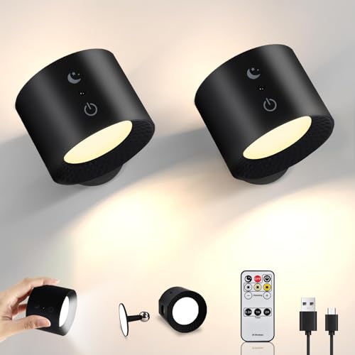 Wandleuchte Innen mit Fernbedienung 2PCS, LED Wandlampe ohne stromanschluss, AKKU 2000mAh, 360°drehbare, Touch Control Farbmodi&Helligkeit, Nachttischlampe Leselampe für Schlafzimmer Wohnzimmer von Beinhome