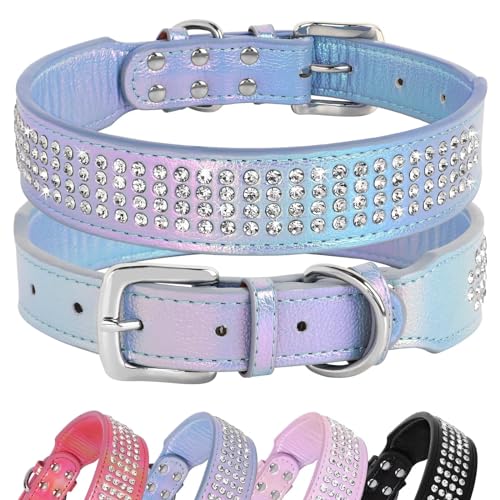 Beirui Bling Strass Hundehalsband mit Diamanten besetzt, buntes PU-Leder, gepolstertes Hundehalsband, 3.8 cm breit, strapazierfähig,61 cm, Blau Beirui Bling Strass Hundehalsband mit Diamanten besetzt, buntes PU-Leder, gepolstertes Hundehalsband, 3.8 cm breit, strapazierfähig,61 cm, Blau von Beirui