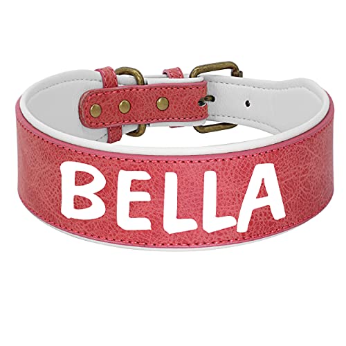 Beirui Custom Heavy Duty Large Hundehalsband - Personalisiertes Leder Hundehalsband mit starker, langlebiger Hardware - Weich gepolstertes Hundehalsband für mittelgroße und große Hunde (Pink,XL) von Beirui